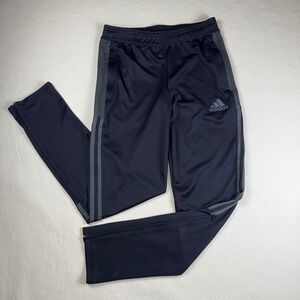 Adidas Kids Aeroready Track Pants Black Grey Striped Athletic Joggers Zipper Hem